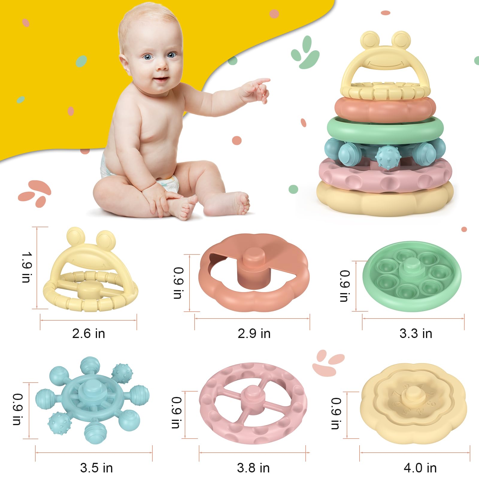 Baby Teething Toys 3-6 Months, Soft Silicone Stacking Rings Teether, 6-Piece Stackable Circles for Teething Relief Safe BPA-Free Teething Gift