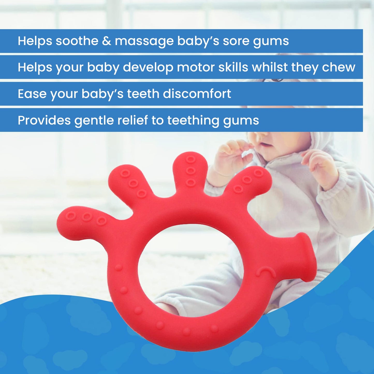 Gadgetime USA Silicone Baby Finger Teether Toy - Handheld Teething Relief Toy for Babies, Toddlers, Infants, Girls & Boys - Baby Chew Toy