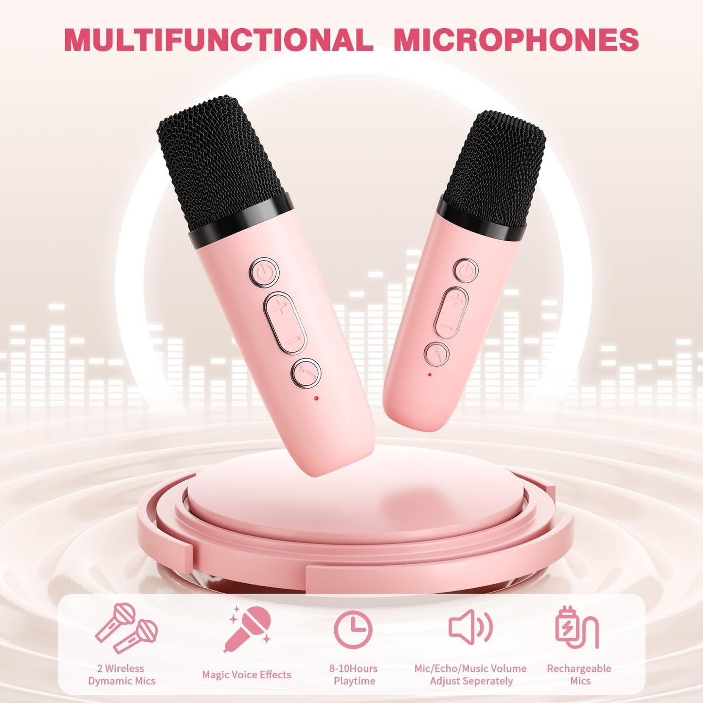Mini Karaoke Machine with 2 Wireless Microphones, 2026 TOP Kids Portable Bluetooth Karaoke Machine for 3, 4, 5, 6, 7, 8, 9,10,11,12+Year Old