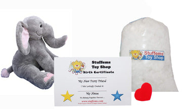 Stuffems Toy Shop Make Your Own Stuffed Animal Mini 8 Inch Trunks the Elephant with Embroidered Eyes Kit - No Sewing Required!