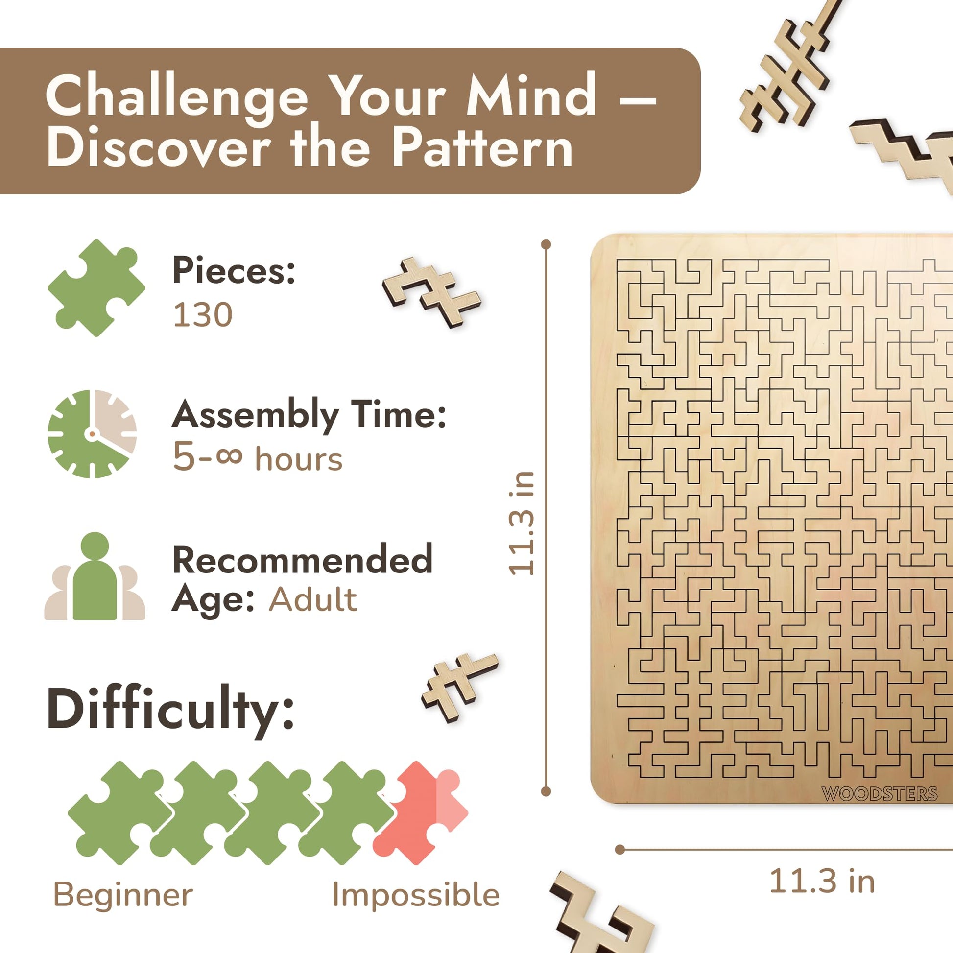 WOODSTERS Mind Bending Wooden Jigsaw Puzzle - Difficult Challenging Impossible Puzzles for Adults, Advanced Hard Jigsaw Puzzles - Aztec Labyrinth
