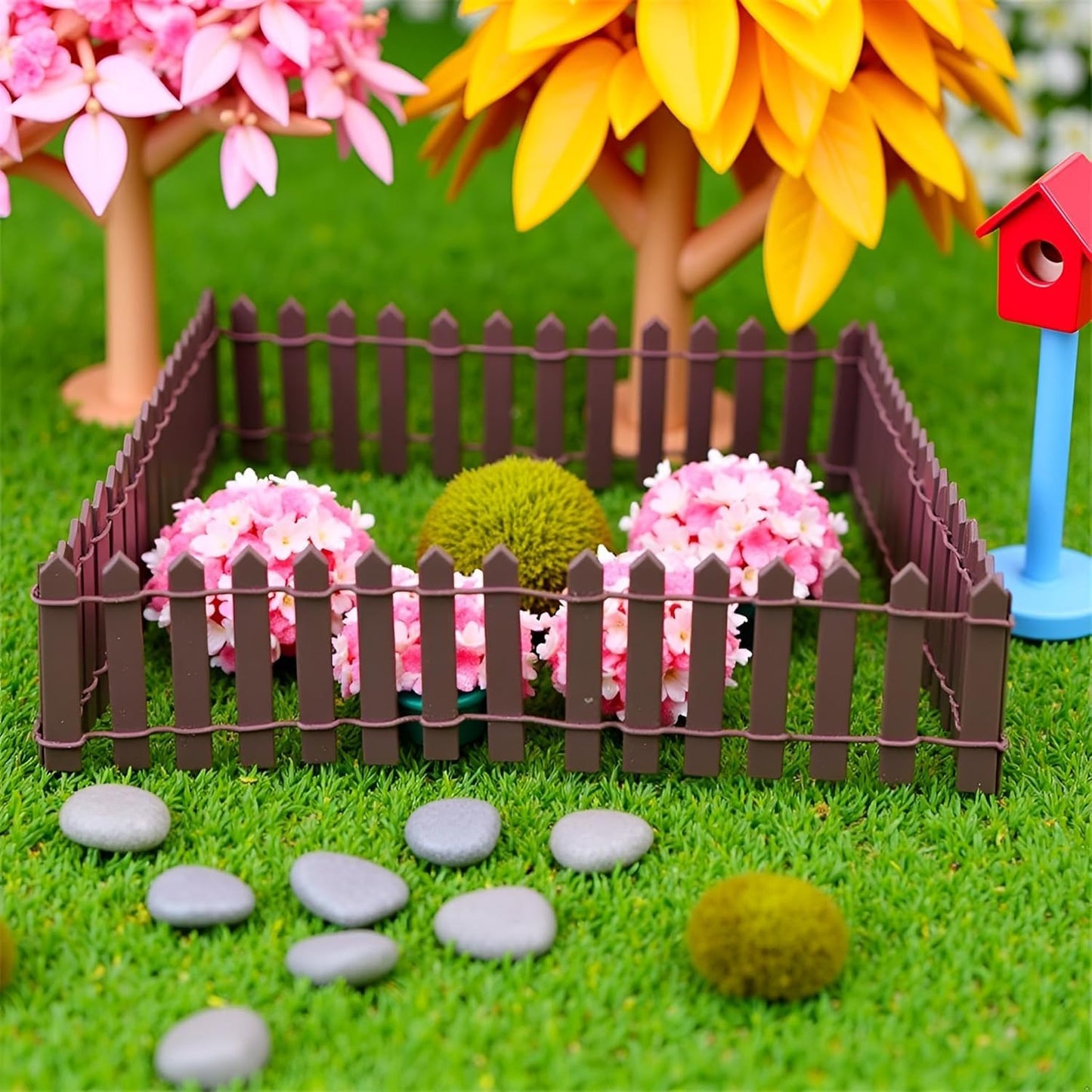 1Pc 35 Inches Brown Mini Fairy Garden Fence, Micro Landscape Miniature Ornaments for Dollhouse, Crafts, Diorama Project, Plant Pot DIY