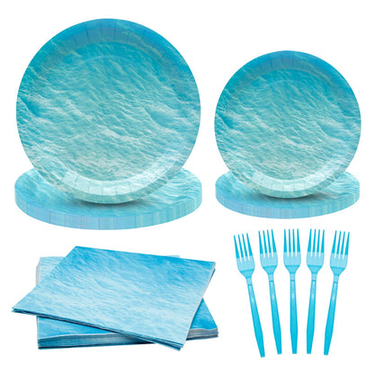 96PCS Sea wave water ripple Party Supplies Tableware Kit for 24 Guests