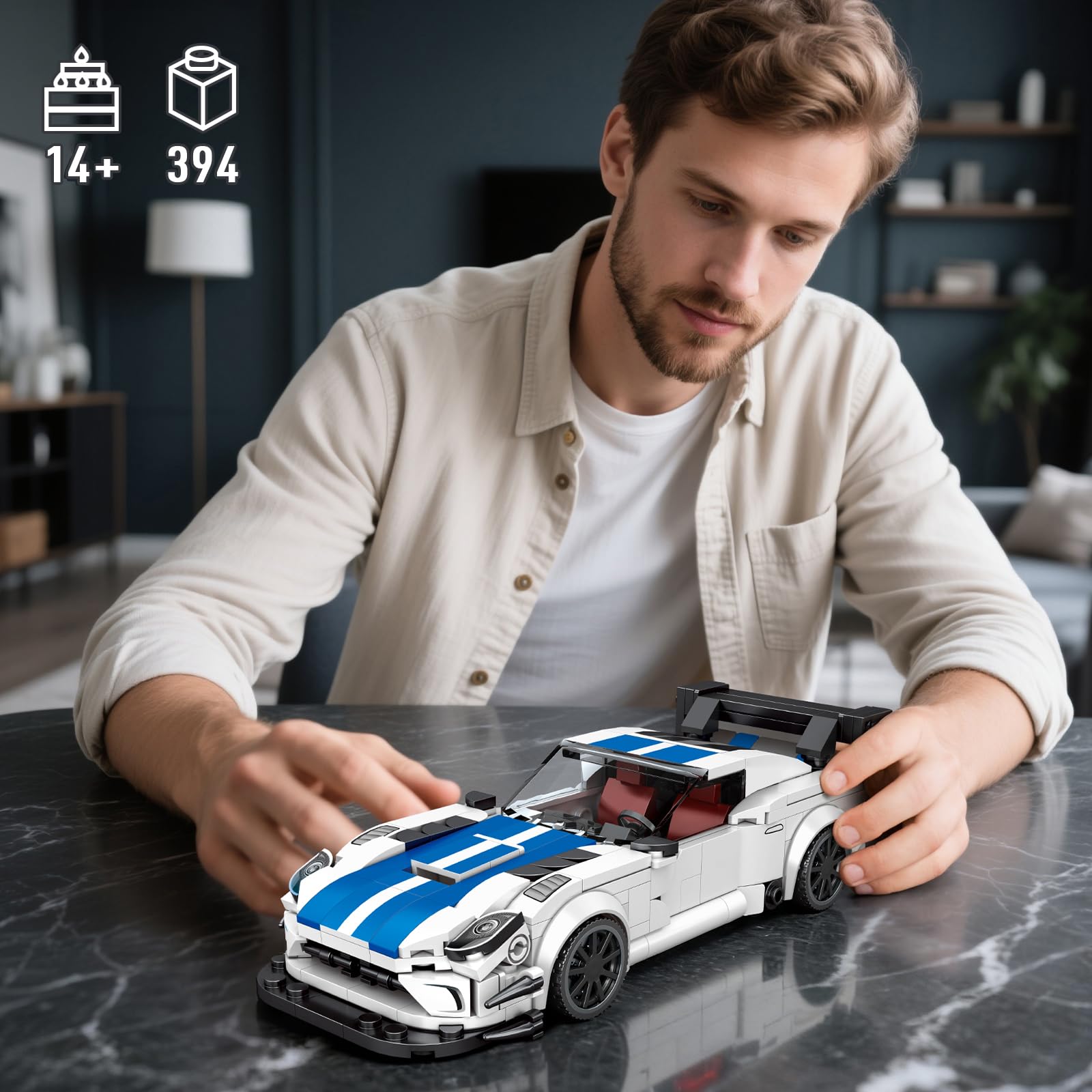HIGH GODO Sports Car Building Set, Racing Car Decor Model Kit, Cool Collectible Cars Toys Gifts for Adults Teens Age 14+ (394 Pieces)