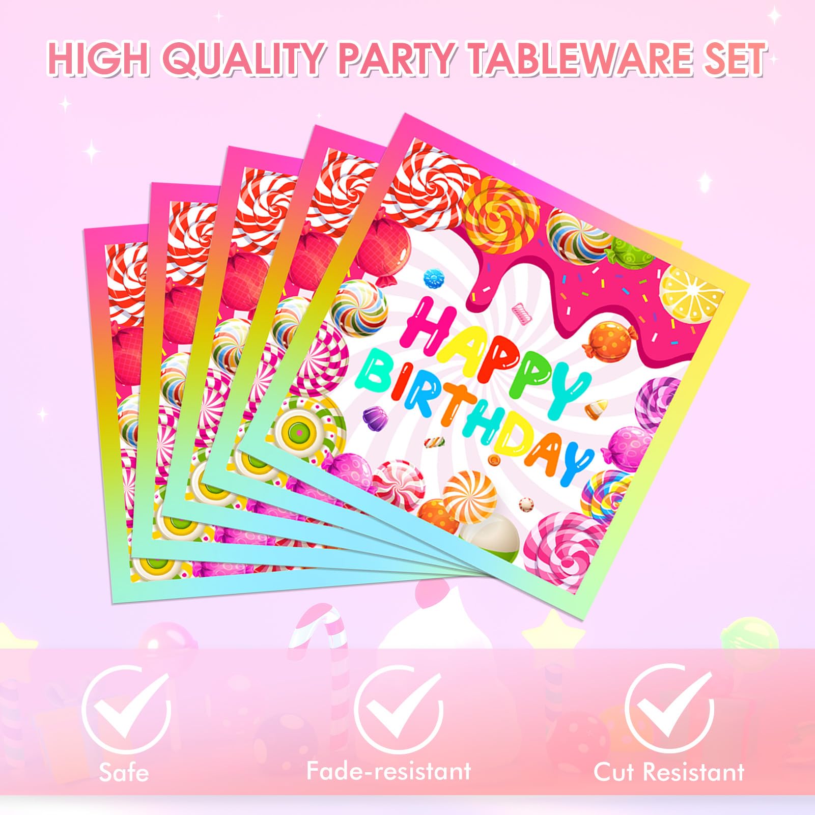 40Pcs Candyland Party Decorations Candy Paper Plates & Napkins, for Candy Land Birthday Party Decorations & Lollipop Themed Tableware Set Sweet