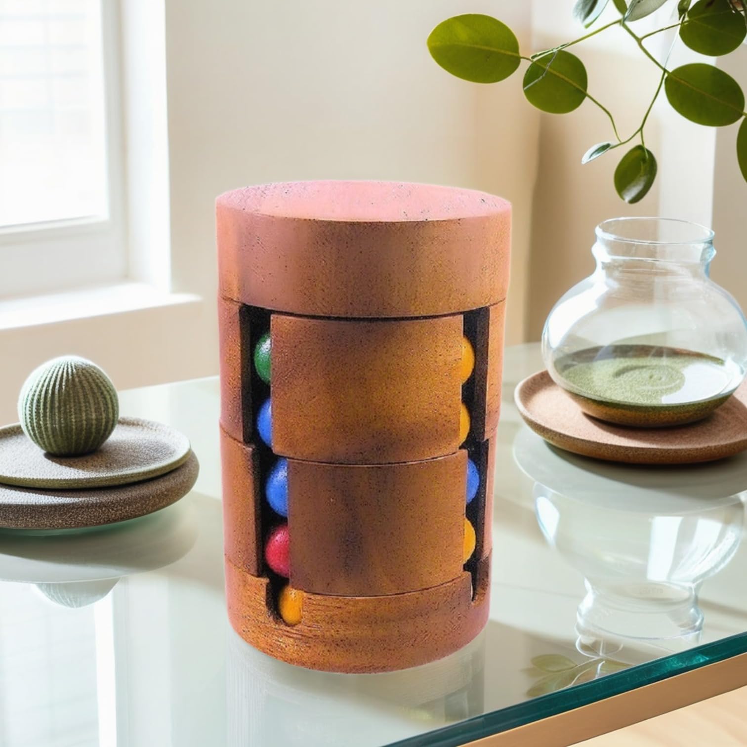 Spin to Win Cylinder Rotational IQ Cube Puzzle Wooden Spinning Sequential Color Barrel Brain Teaser Game