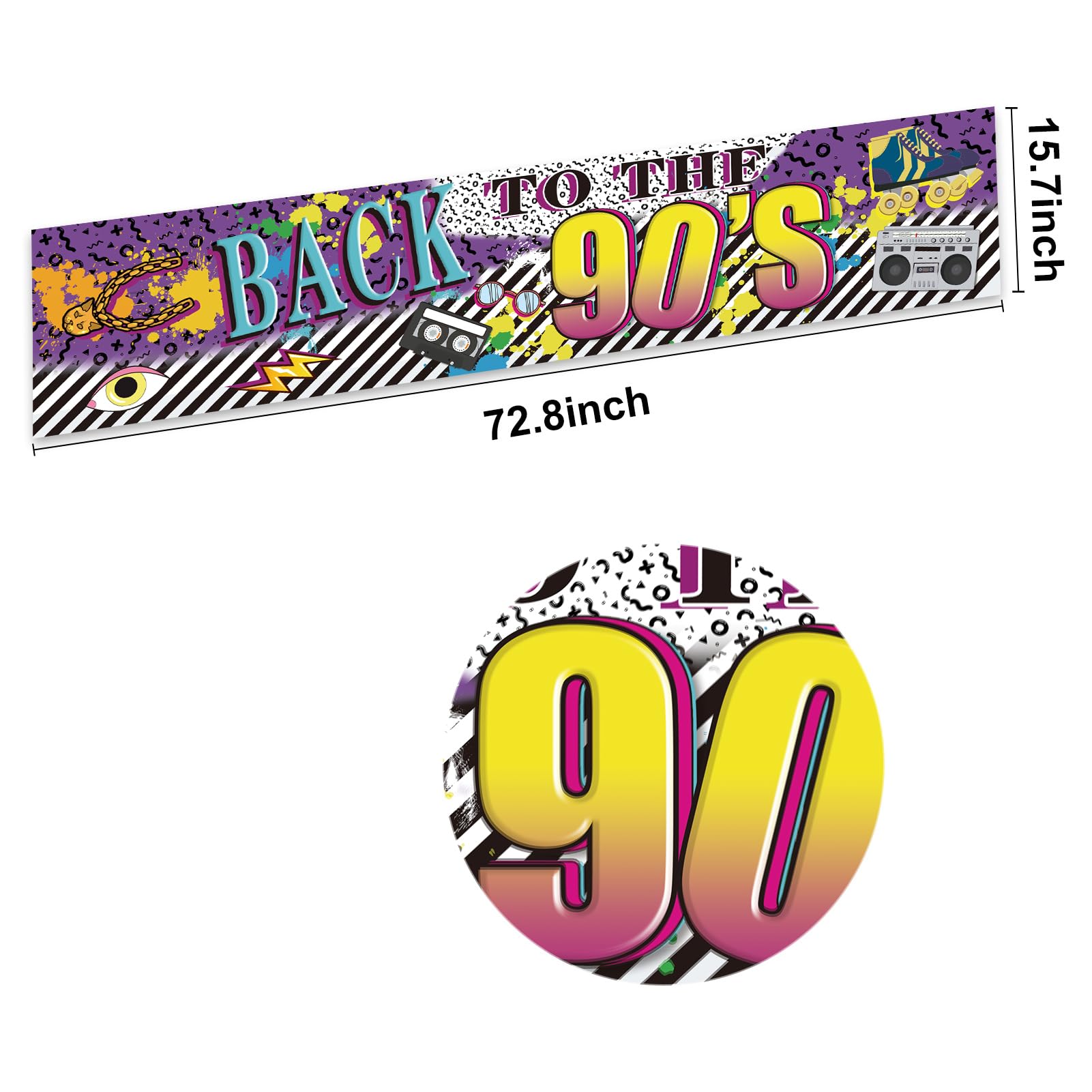 Back to 90s Theme Party Banner Sign Decorations