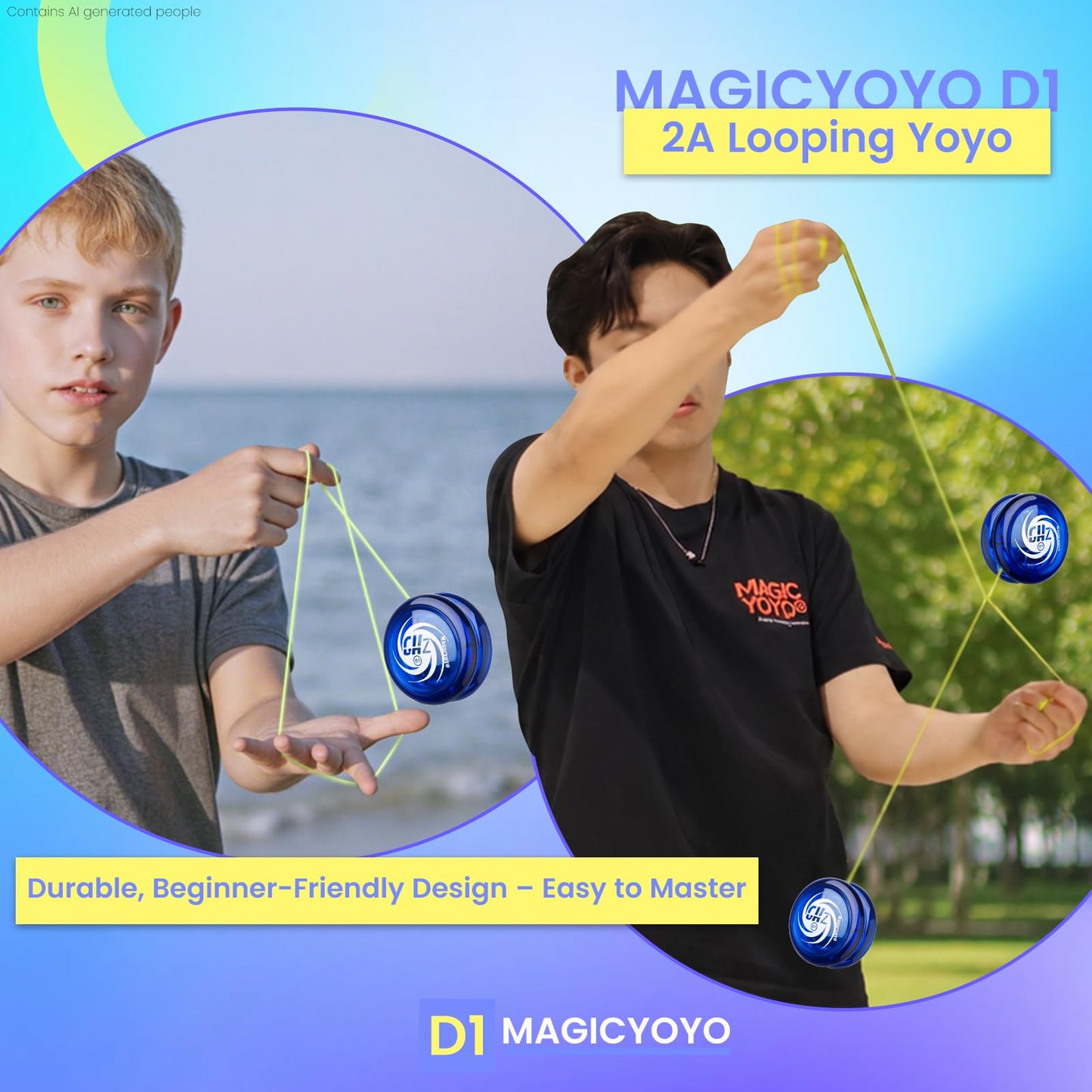 MAGICYOYO Looping Yoyo D1 GHZ, Responsive Yoyo Professional Loop Yoyo for Beginner + Glove + Bag + 5 Yoyo Strings (Blue)