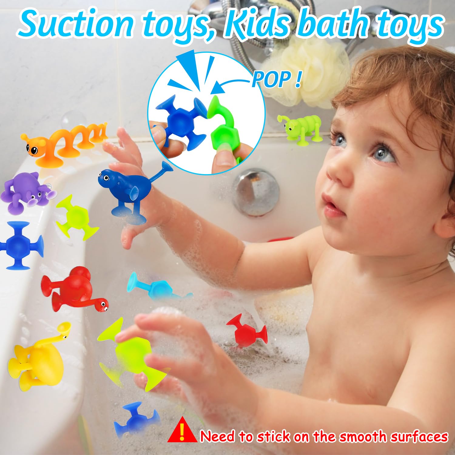 32Pcs Bath Toys for Kids Ages 3-5 4-8, No Hole Mold Free Baby Suction Cup Animals Water Toys, Mini Toddler Sensory Fidget Party Favors, Airplane Car