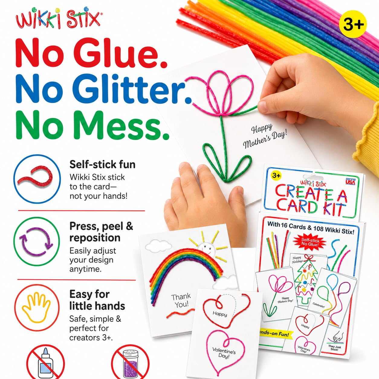 Wikki Stix Create-A-Card Kit, Kids Greeting Card Craft Kit with 108 16 Cards, Make Handmade Birthday, Holiday, Thank You, Valentine, Mother’s Day