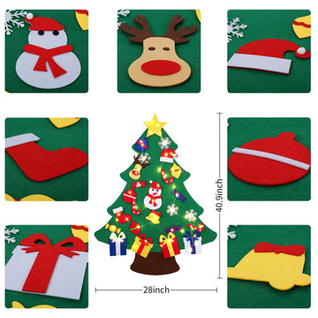 Abakuku 3FT DIY Felt Christmas Tree for Kids with 31pcs Detachable Ornaments,Wall Hanging Xmas Christmas Decorations with String Light (Batteries Not