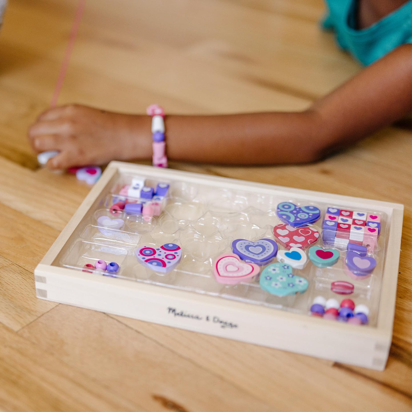 Melissa & Doug Created by Me! Heart Beads Wooden Bead Kit, 120+ Beads and 5 Cords for Jewelry-Making