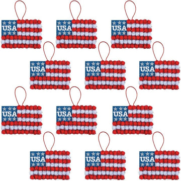 Fun Express Patriotic Pom-Pom American Flag Sign Craft Kit - Makes 12 DIY 4th of July Crafts for Kids Ages 4-8 | Memorial Day Activities