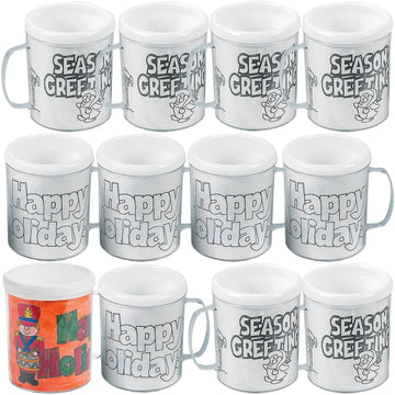Fun Express Christmas Mugs Set of 4 Kids - 12 Pack Color Your Own Holiday Artist Plastic Mugs with Handles | Craft Kits for Christmas Party Activities