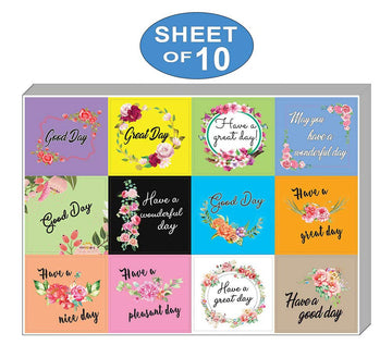 Creanoso Flower Theme Greetings Stickers (10-Sheet) - Total 120 pcs (10 X 12pcs) Individual Small Size 2.1 x 2. Inches, DIY Decoration Art Decal