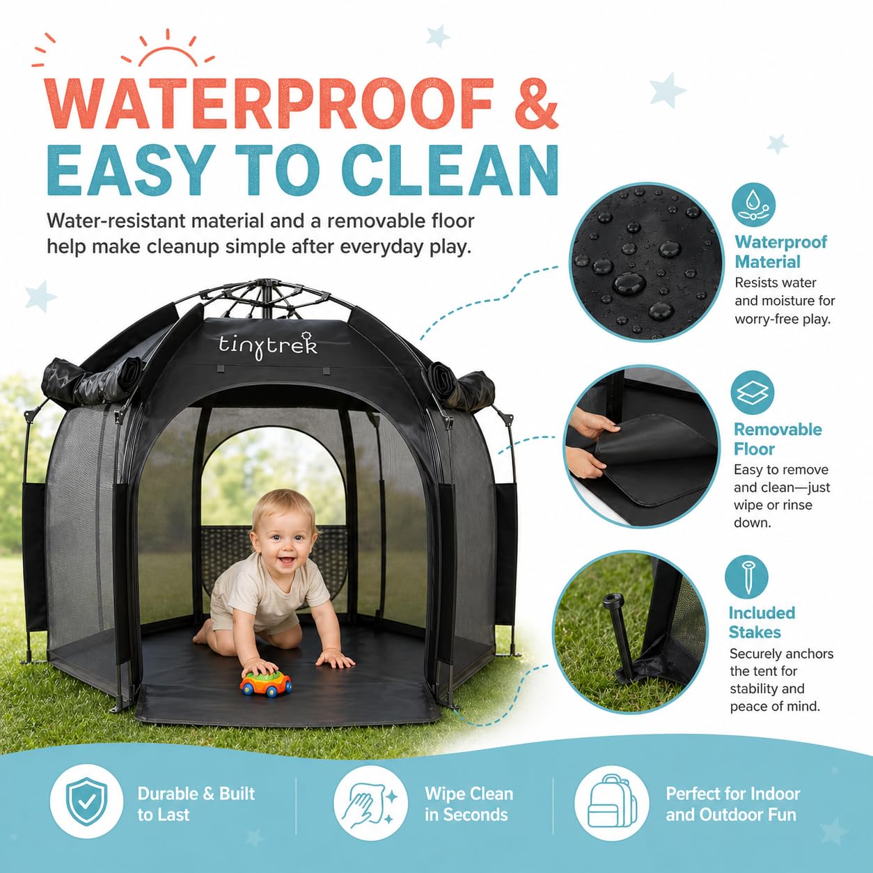 TinyTrek Kids Play Tent for Indoor and Outdoor Fun, Portable Pop Up Tent with Breathable Mesh, Toddler Play Space for Travel, Backyard, Camping