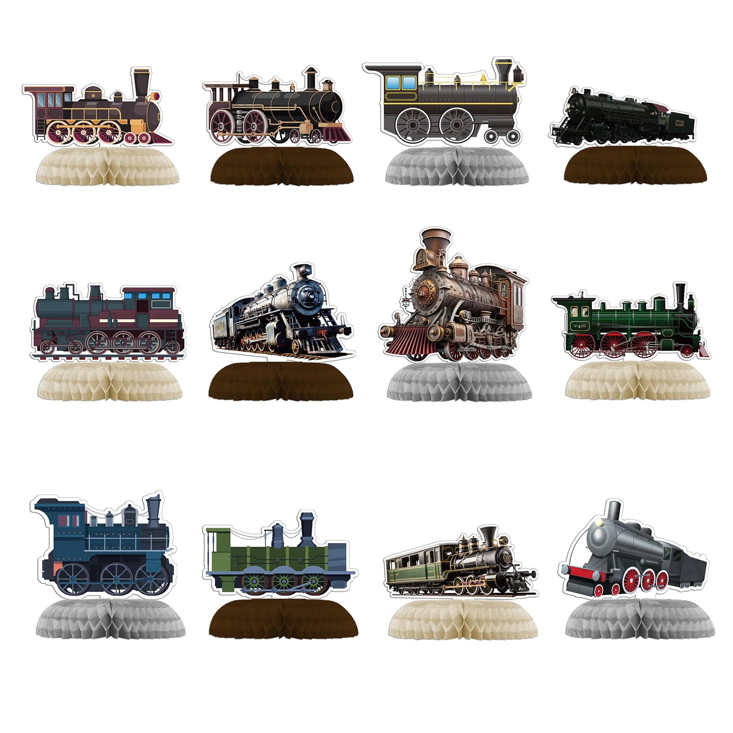 12 PCS Train Honeycomb Centerpieces for Table Decor, Retro Train Table Decorations Table Toppers for Train Party Decorations Train Birthday Party