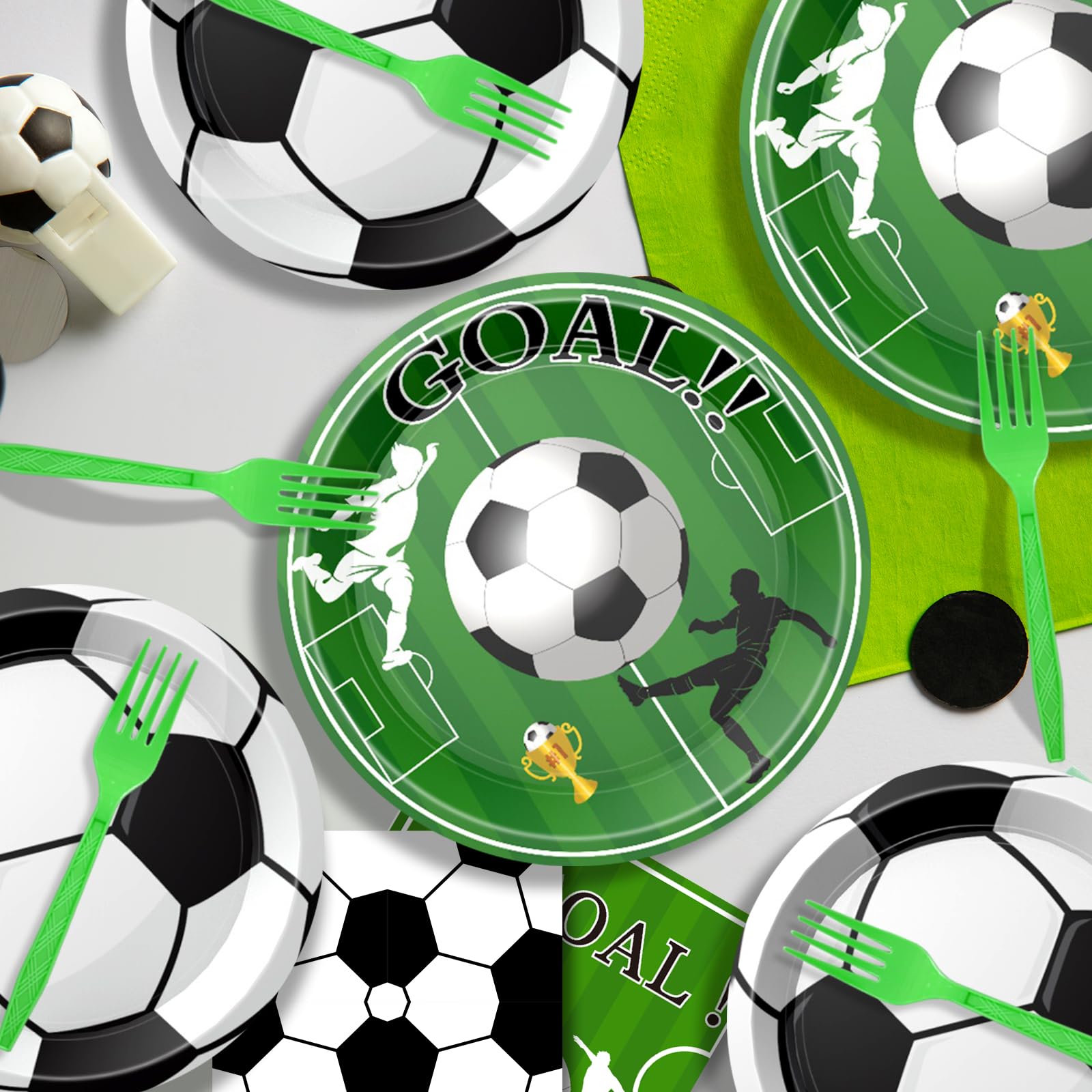96 Pcs Soccer Plates and Napkins Set Birthday Party Decorations Tableware for Soccer Theme Birthday Party Decorations, Serve 24