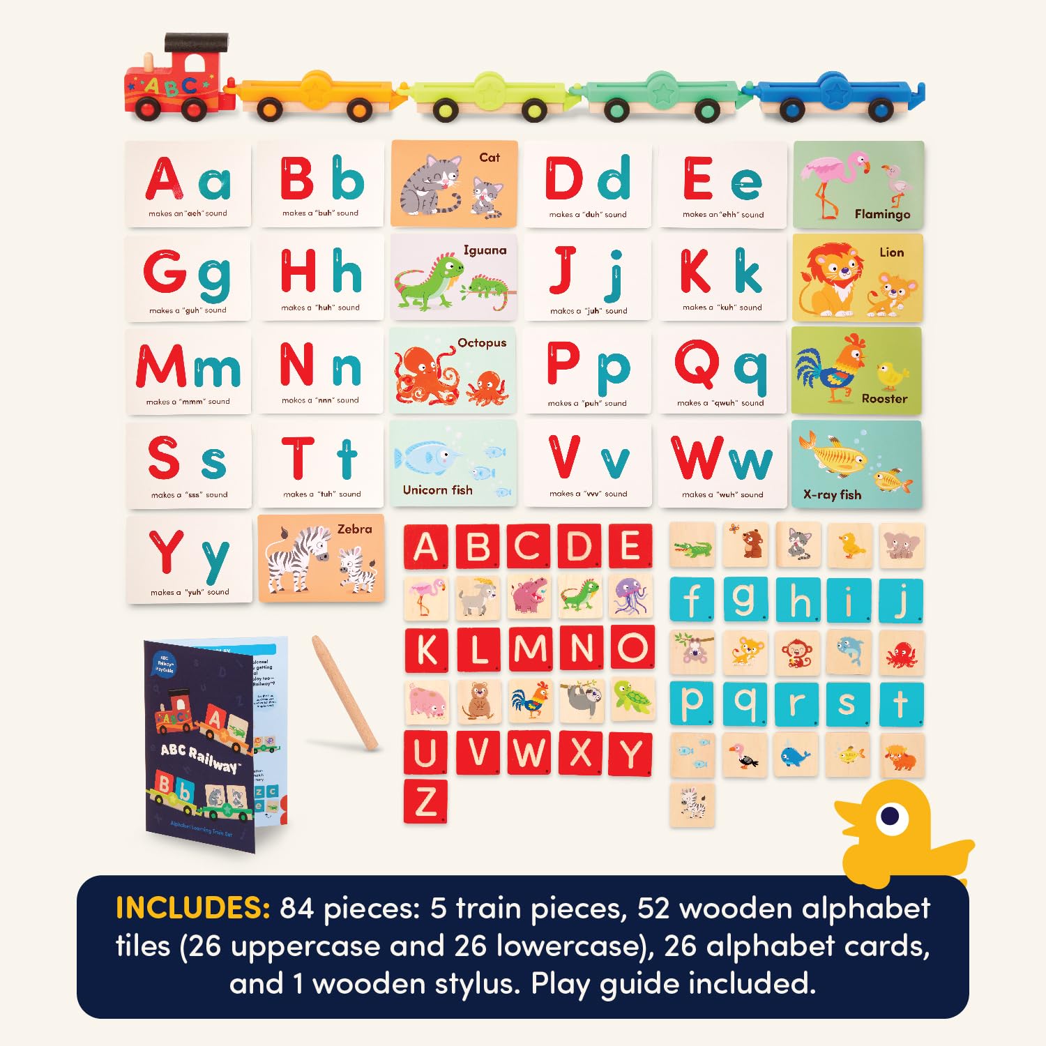 Battat Education - Wooden Alphabet Train Set ABC Letter Train Toy with 84 Pieces for Toddlers - Educational Color & Shape Recognition
