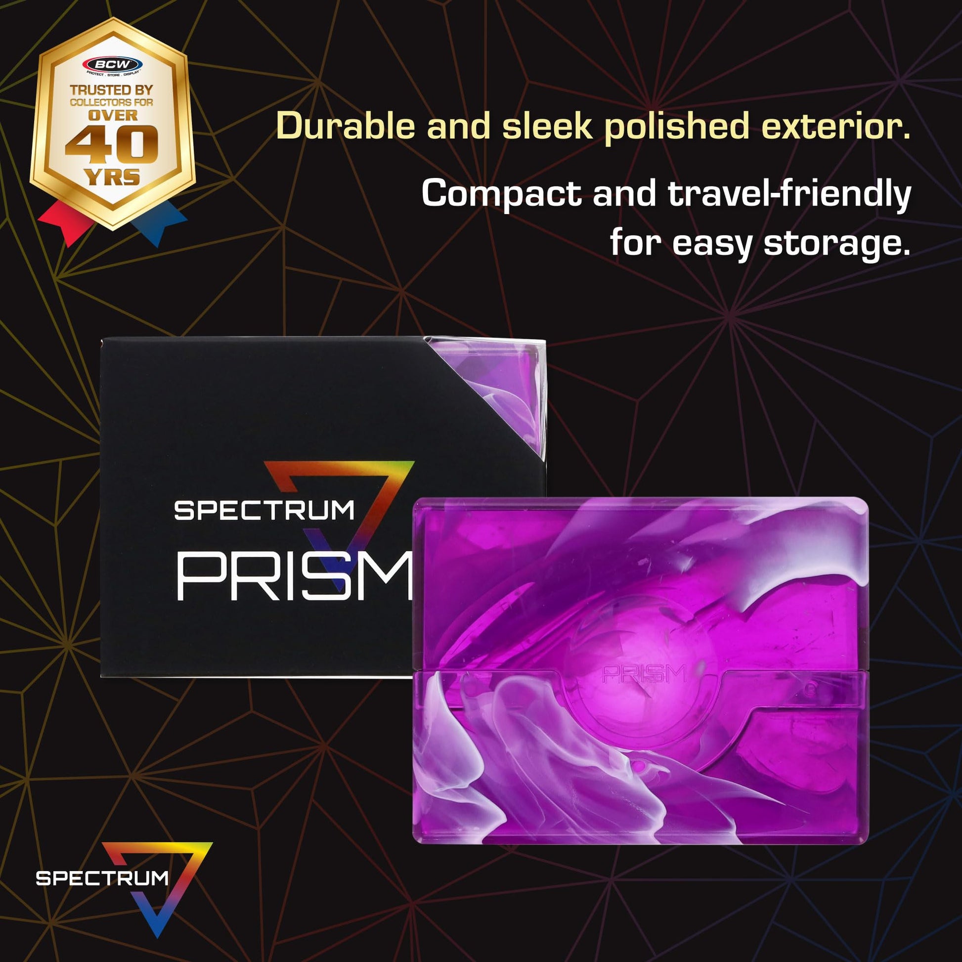 BCW Prism Deck Case - Charoite Purple | Holds 50 Double-Sleeved or 60 Single-Sleeved Cards | Secure Snap Closure | Compatible Collectible Card Bins |