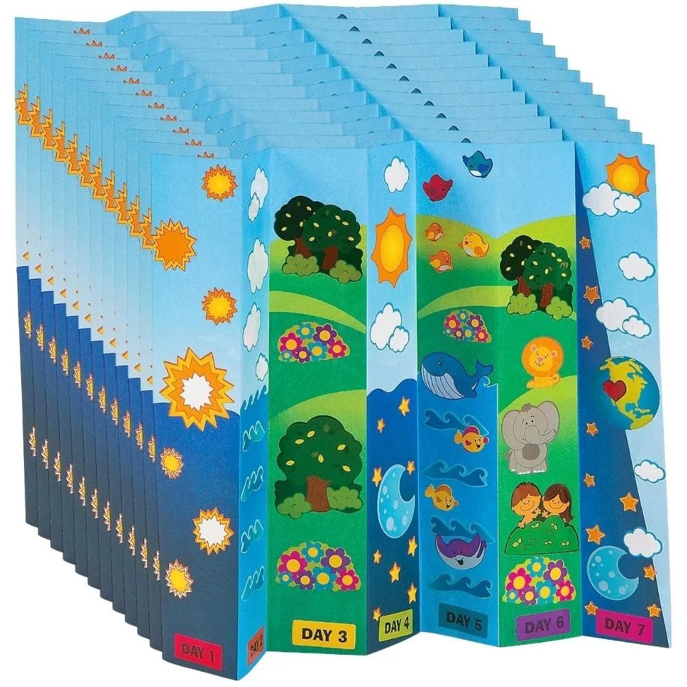 Fun Express 11" x 8 1/2" Religious 7 Days of Creation Fold-Up Sticker Scenes VBS 2026-12 Sets