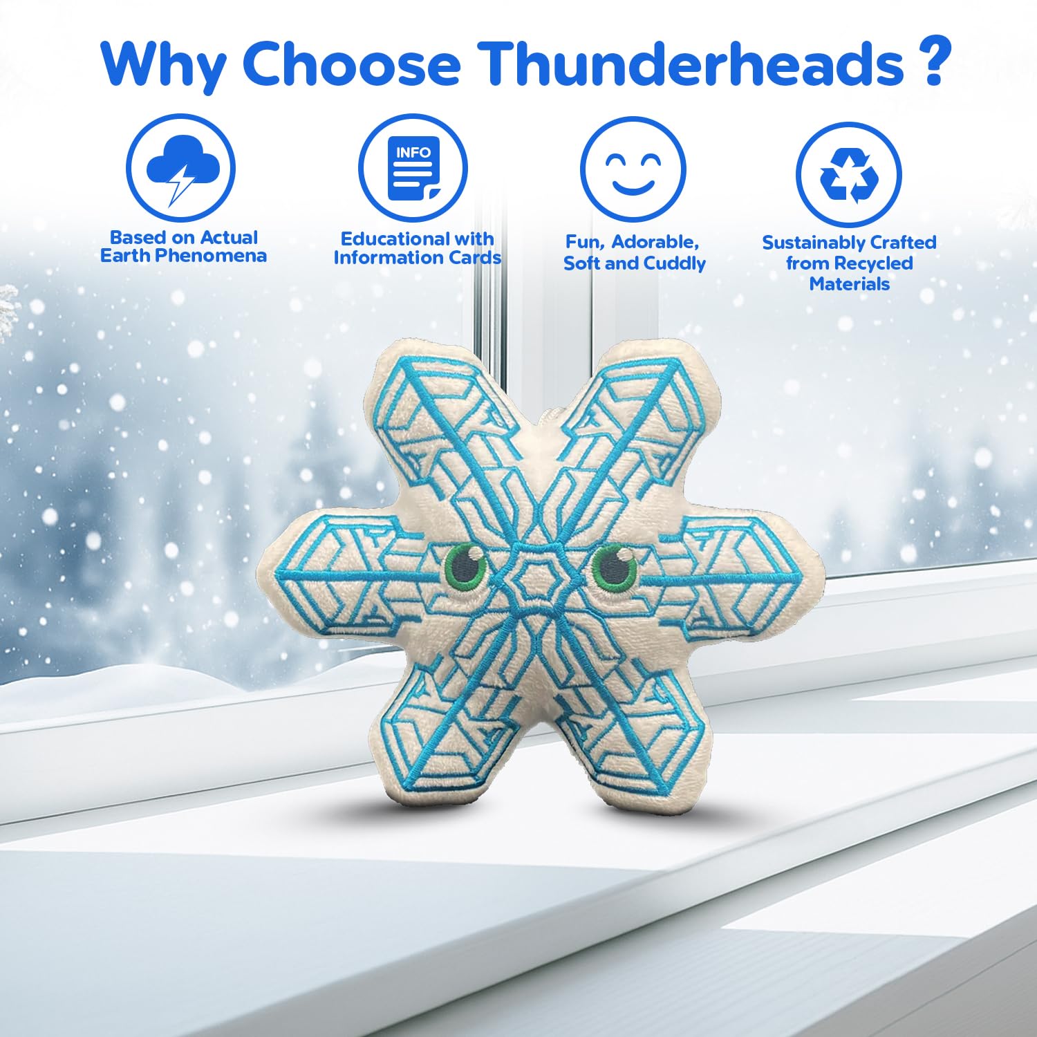 Thunderheads Snowflake Plush, Sectored Plates Design, Nature-Inspired Fun Plushie with Educational Card, Sustainably Made Soft Earth Science Gift