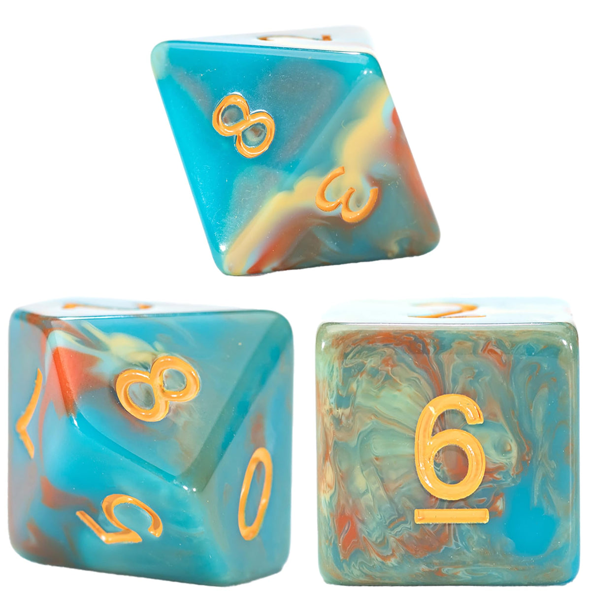 Gate Keeper Games and Dice: Van Gogh Dice: Self Portrait - 7pc RPG Set, Blue, Orange & Yellow Cream Swirled, Art Dice for Role Playing Games