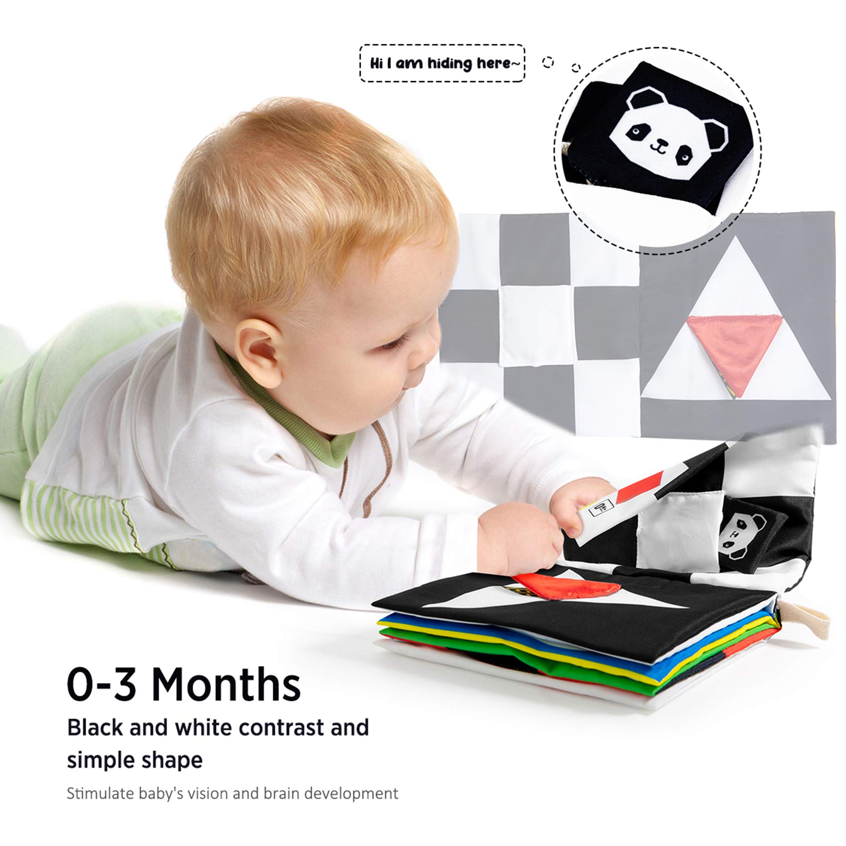 beiens High Contrast Black and White Baby Book - Touch and Feel Crinkle Sensory Toy - Visual Stimulation Interactive Montessori Toys for 0-12 Months