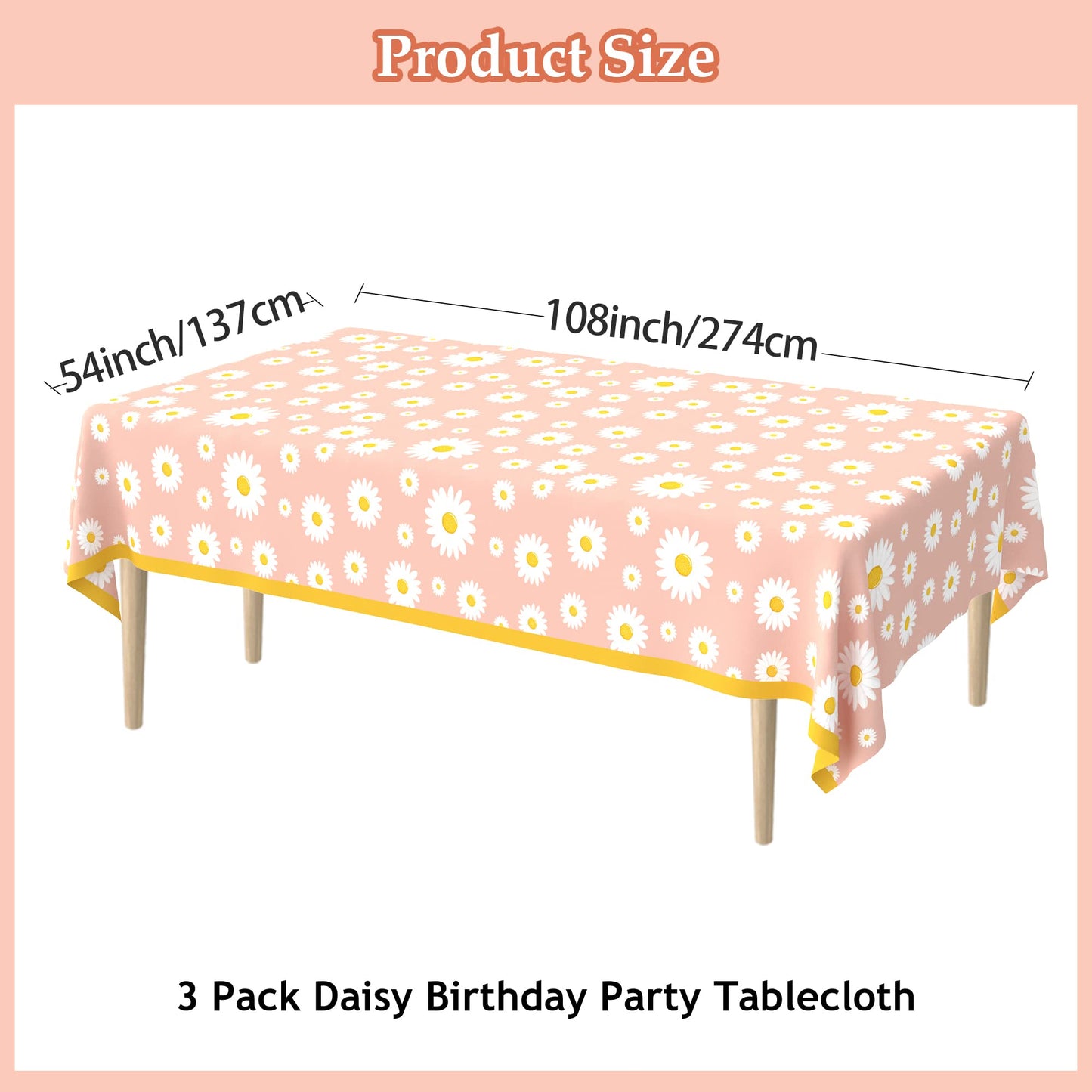 3 Pack Daisy Tablecloth Daisy Flower Birthday Party Decorations for Girls Disposable Plastic Groovy Table Cloth Groovy Retro Hippie Party Table Cover