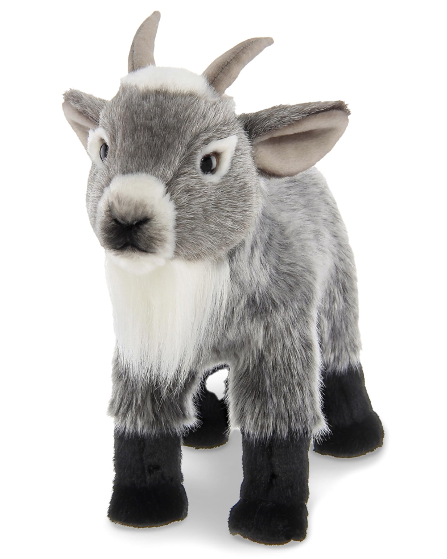 Bearington Garret the Goat Realistic Stuffed Animals - 12" Gray Plush Goat Stuffy with Weighted Body, Soft Fur, Airbrushed Details and Lifelike Design