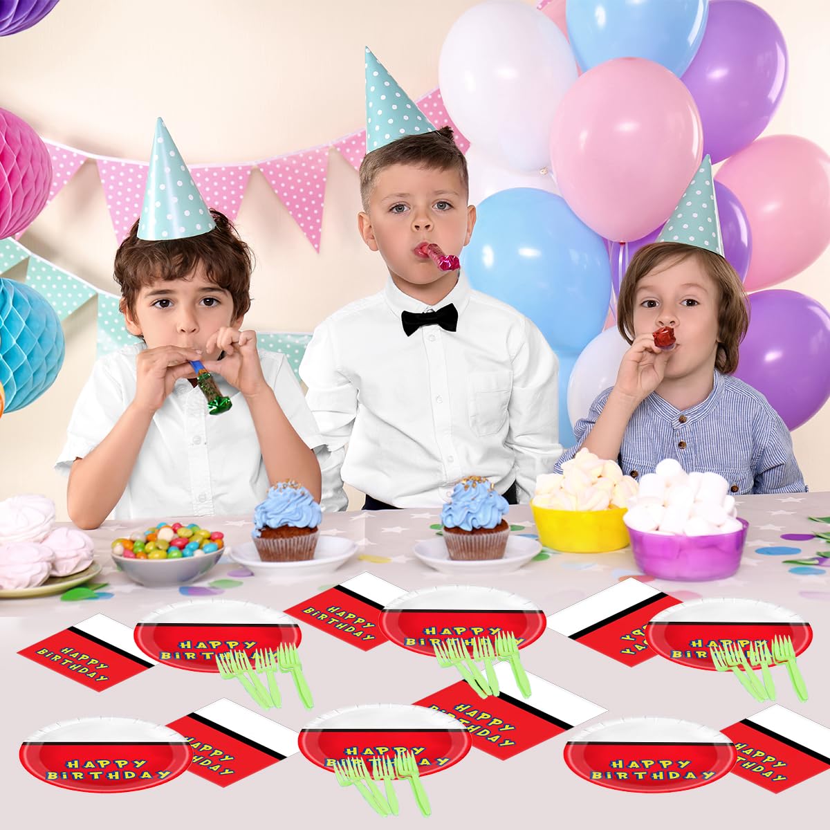 40Pcs Party Tableware Set - 20 Plates and 20 Napkins for Birthday Theme Party Design