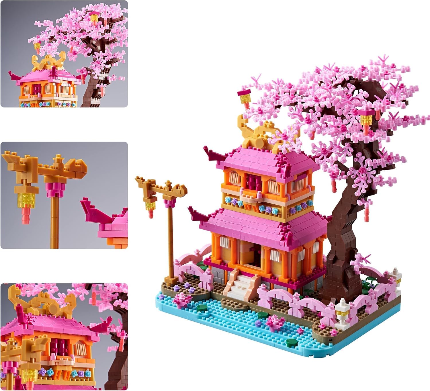 Japanese Cherry Blossom Tree Building Set for Adults, House Architecture Model Kit with Pink Sakura Flowers, Creative Bonsai Decor for Home Office
