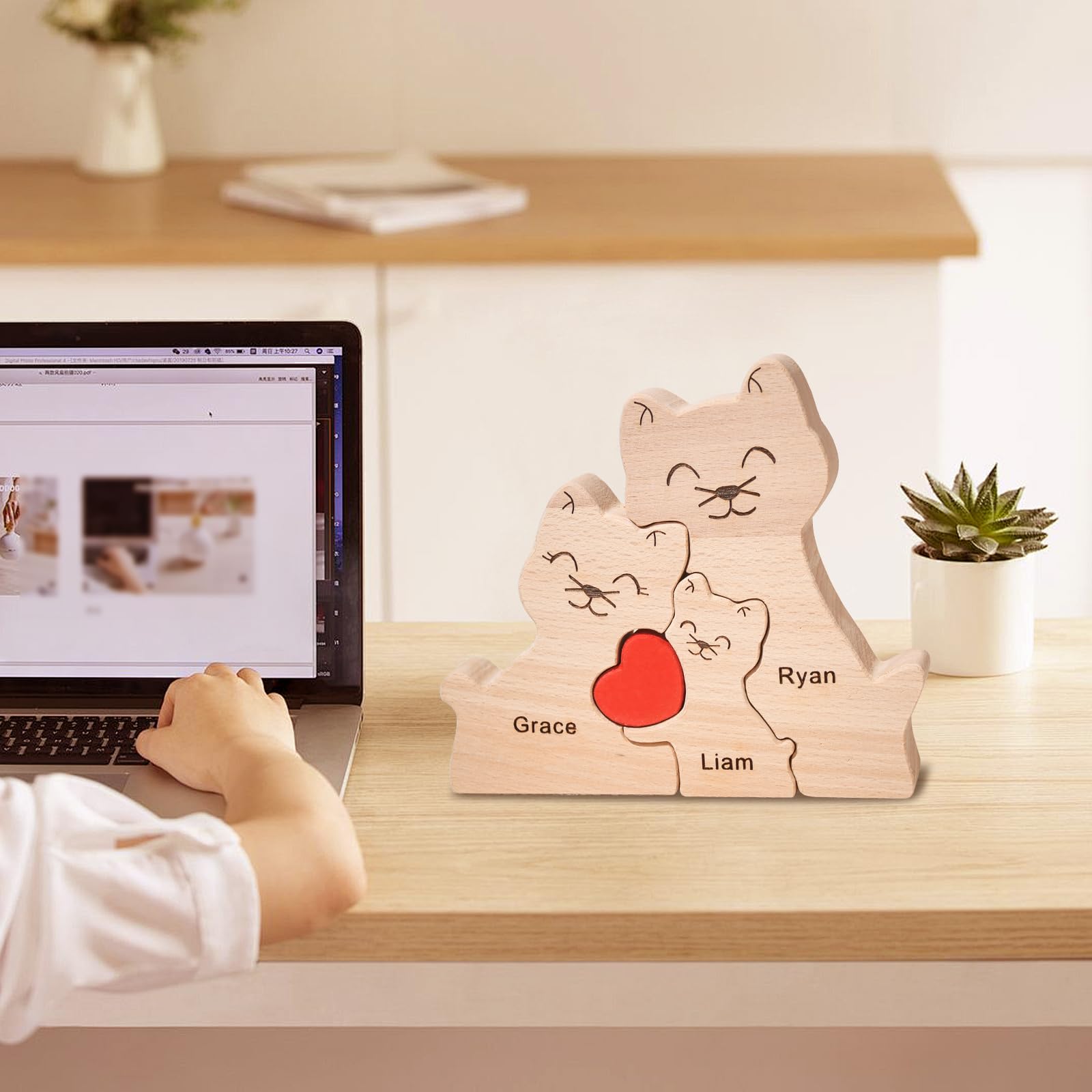 YOOURNEONS Personalized Wood Puzzle with 2-5 Family Name