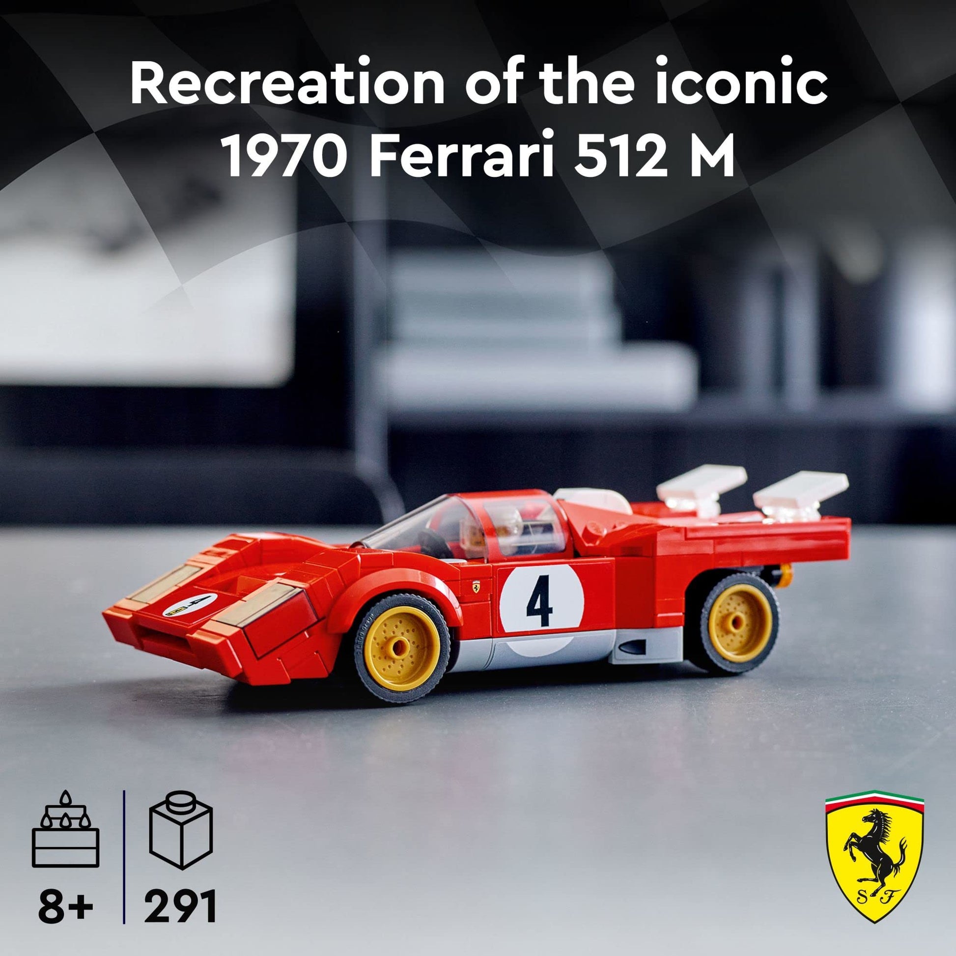 LEGO Speed Champions 1970 Ferrari 512 M 76906 Building Set - Sports Red Race Car Toy, Collectible Model Building Set with Racing Driver Minifigure