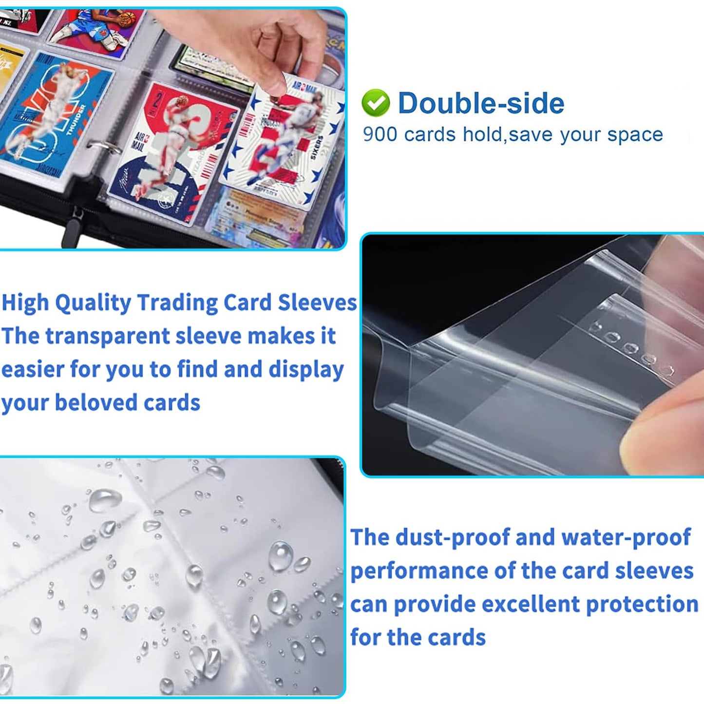 9-Pocket Card Binder for Cards, Trading Card Binder Holder Fits 900 Cards with 50 Removable Sleeves, Card Collection Binder Album Case Book for Boys