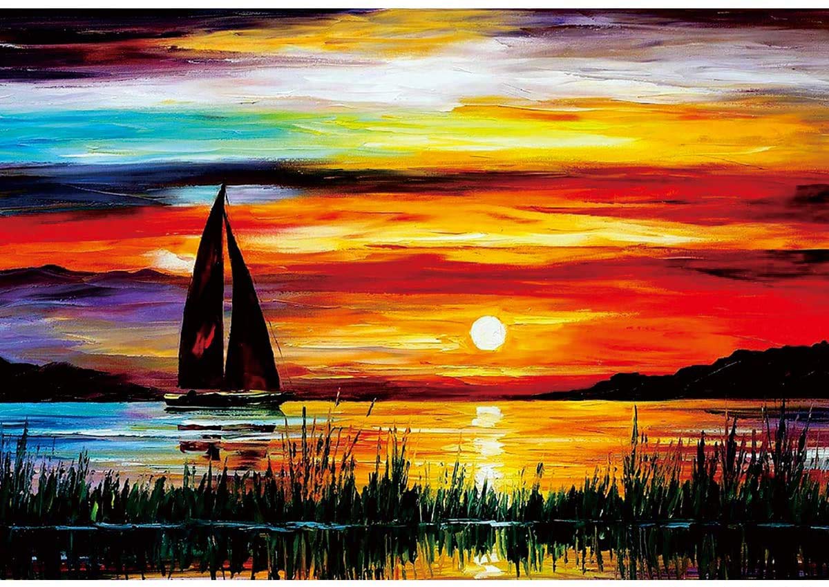 Gradient Sunset Puzzle for Adults 1000 Piece Lake Sail Boat Jigsaw Puzzle