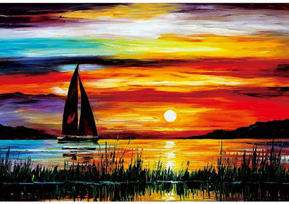 Gradient Sunset Puzzle for Adults 1000 Piece Lake Sail Boat Jigsaw Puzzle