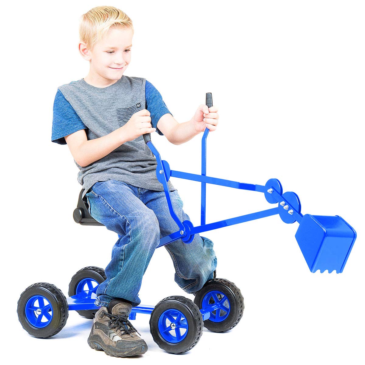 Sandbox Digger Toy Excavator With Wheels- Foldable Playground Equipment for Outdoor Play w/ No-Bend, No-Pinch Heavy Duty Metal Ride On Sand
