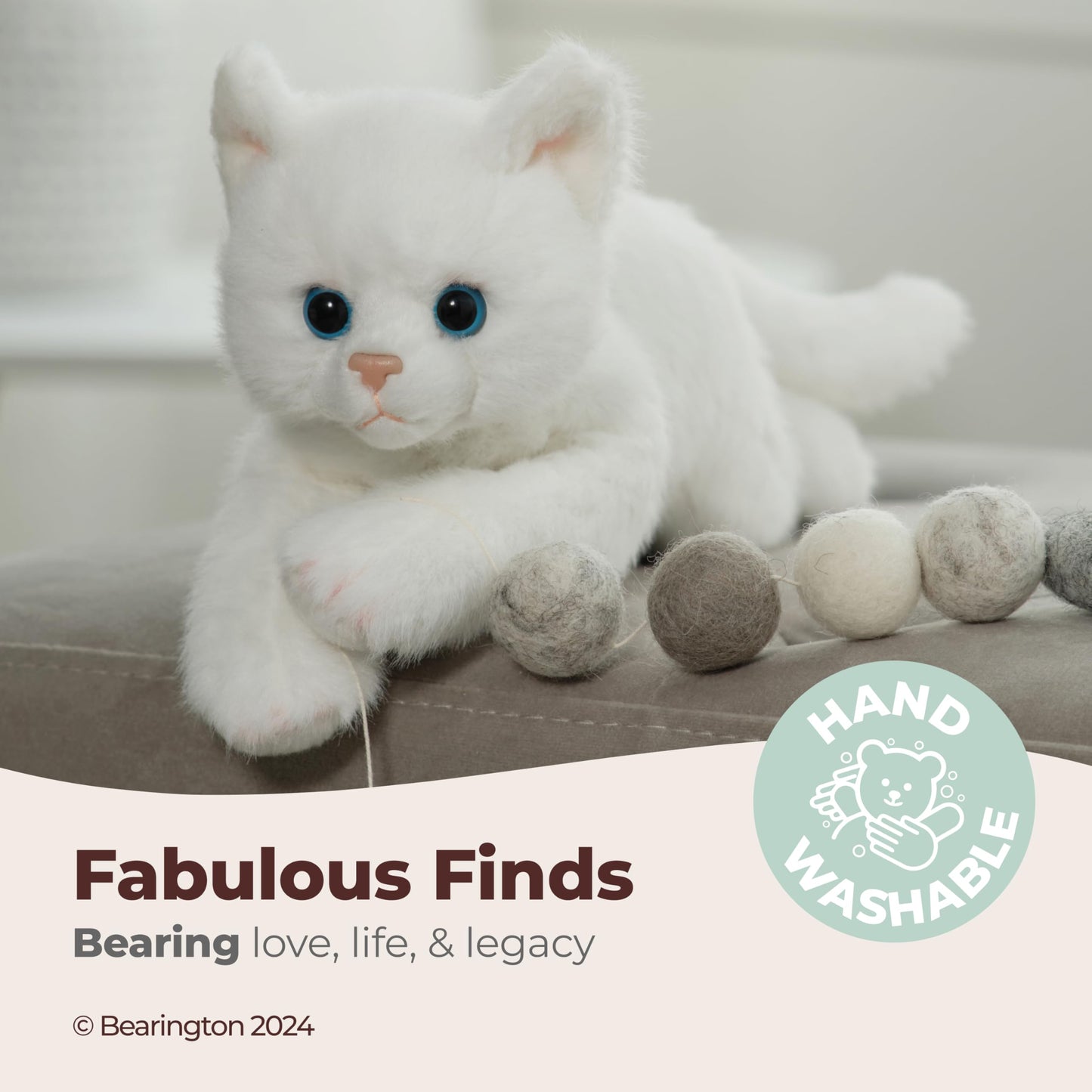 Bearington Lil' Muffin White Cat Stuffed Animal - 8" Adorable White Cat Plush Toy with Soft Fur and Lifelike Details - Cute and Cuddly Stuffed Kitten