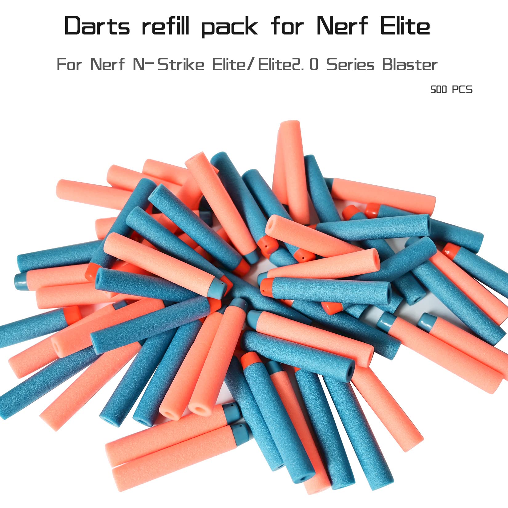 lififun 500-Dart Refill Pack Foam Darts Compatible with Nerf N-Strike Elite & Elite 2.0 for All Blasters that Use Elite Darts Blue & Orange