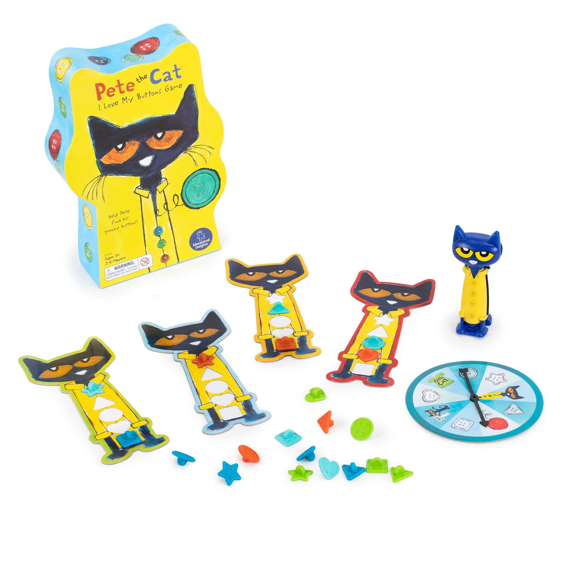 Educational Insights Pete The Cat I Love My Buttons Game - Shape Matching Games for Toddlers 3-5, Turn-Taking Kids Games, Toddler Fine Motor Skills