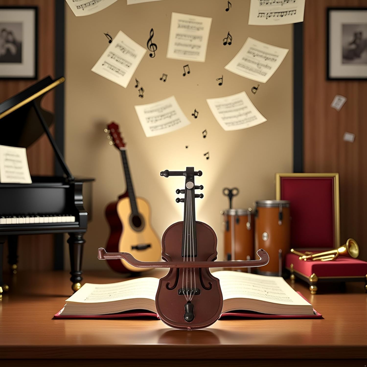 2Pcs Miniature Violin, Tiny Violin Mini Musical Instrument, Miniature Model Dollhouse, Furniture Crafts Ornament for Dollhouse Fairy Garden Decoration