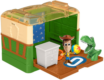 Disney and Pixar Minis Stackable Stories Toy Story Andy’s Room Toy, Detailed Movie Scene Case with 2 Mini Figures, Play Platform, Woody & Rex