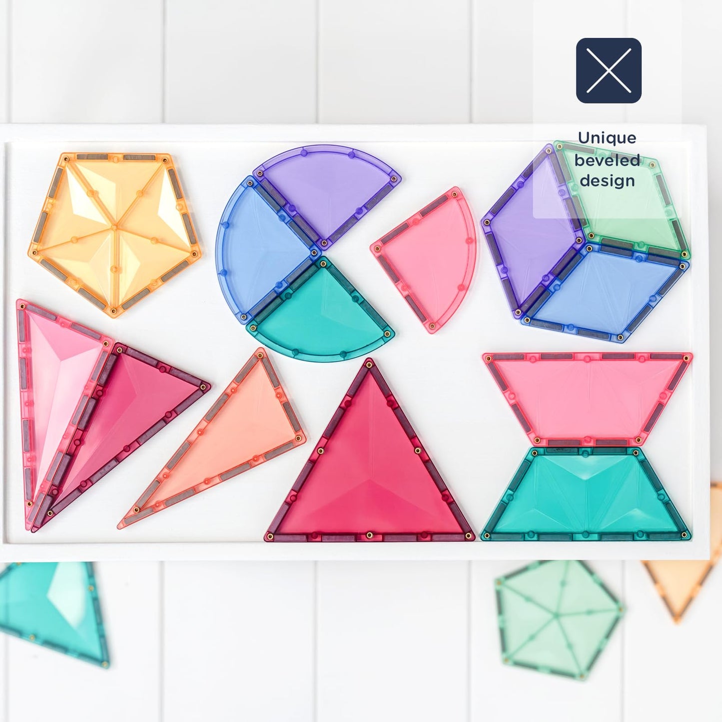 CONNETIX Magnetic Tiles Pastel Shape Expansion Pack, 48 Pieces