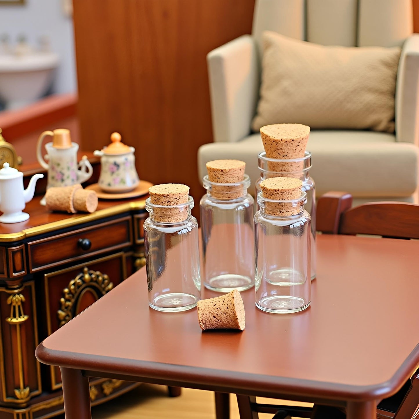 10Pcs Dollhouse Glass Jars Miniature: 1/12 Scale Glass Bottles Food Container for Kitchen Restaurant - Mini Canister Empty with Cork?Dollhouse