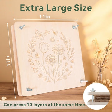 TTUGTTUG Flower Press Kit for Adults, 11" x 11" Large Wooden 10-Layer Press for DIY Floral Art, Wedding Flower Drying, Great Gift for DIY Flowers