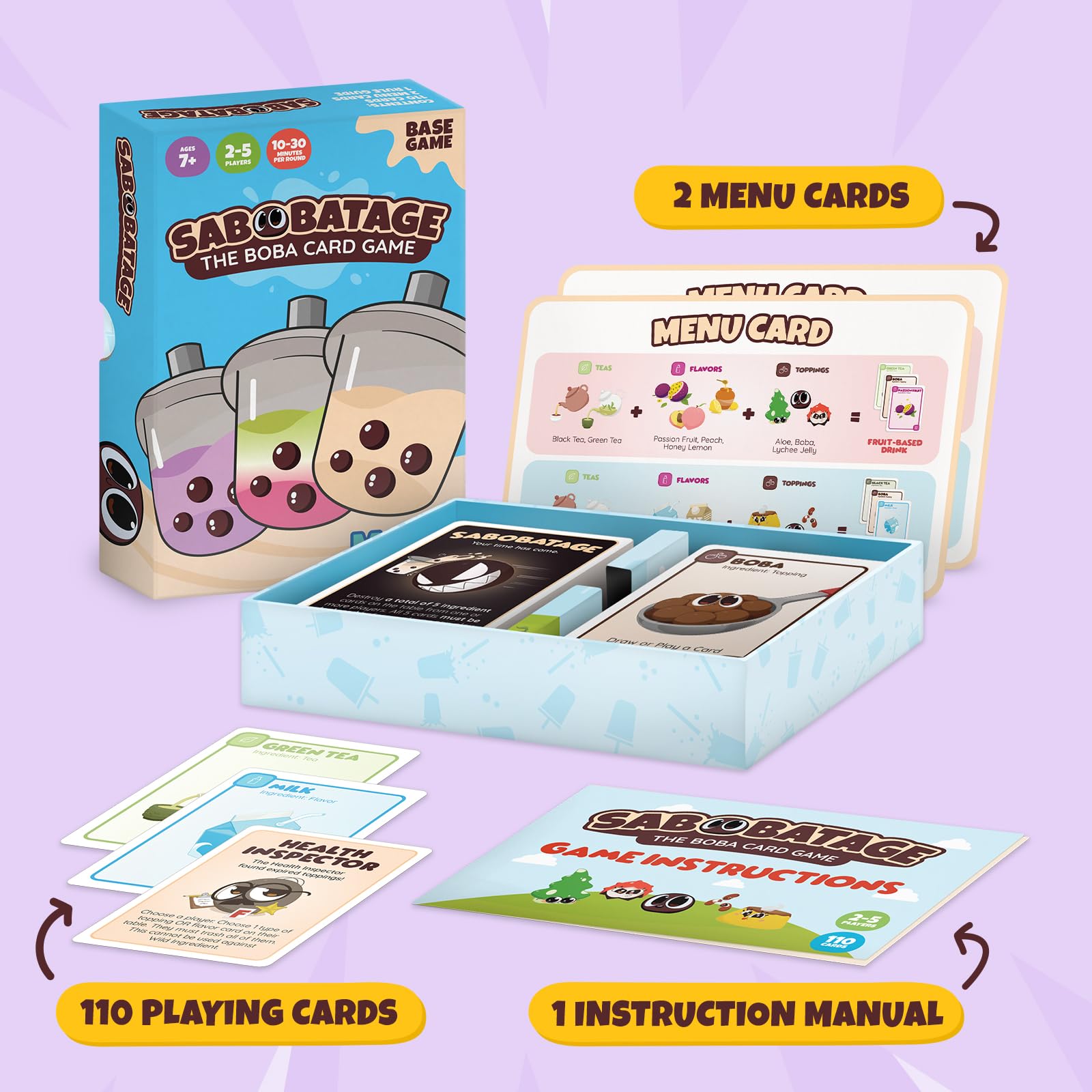 Sabobatage: The Boba Card Game | Easy Family-Friendly Party Game | Card Games for Adults, Teens & Kids | 2-5 Players (Base Game 3rd Edition)