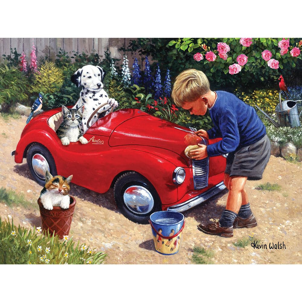Bits and Pieces - Washing The Car Jigsaw Puzzle for Adults - Nostalgic Childhood Summer Scene by Kevin Walsh (500 Piece Puzzle)
