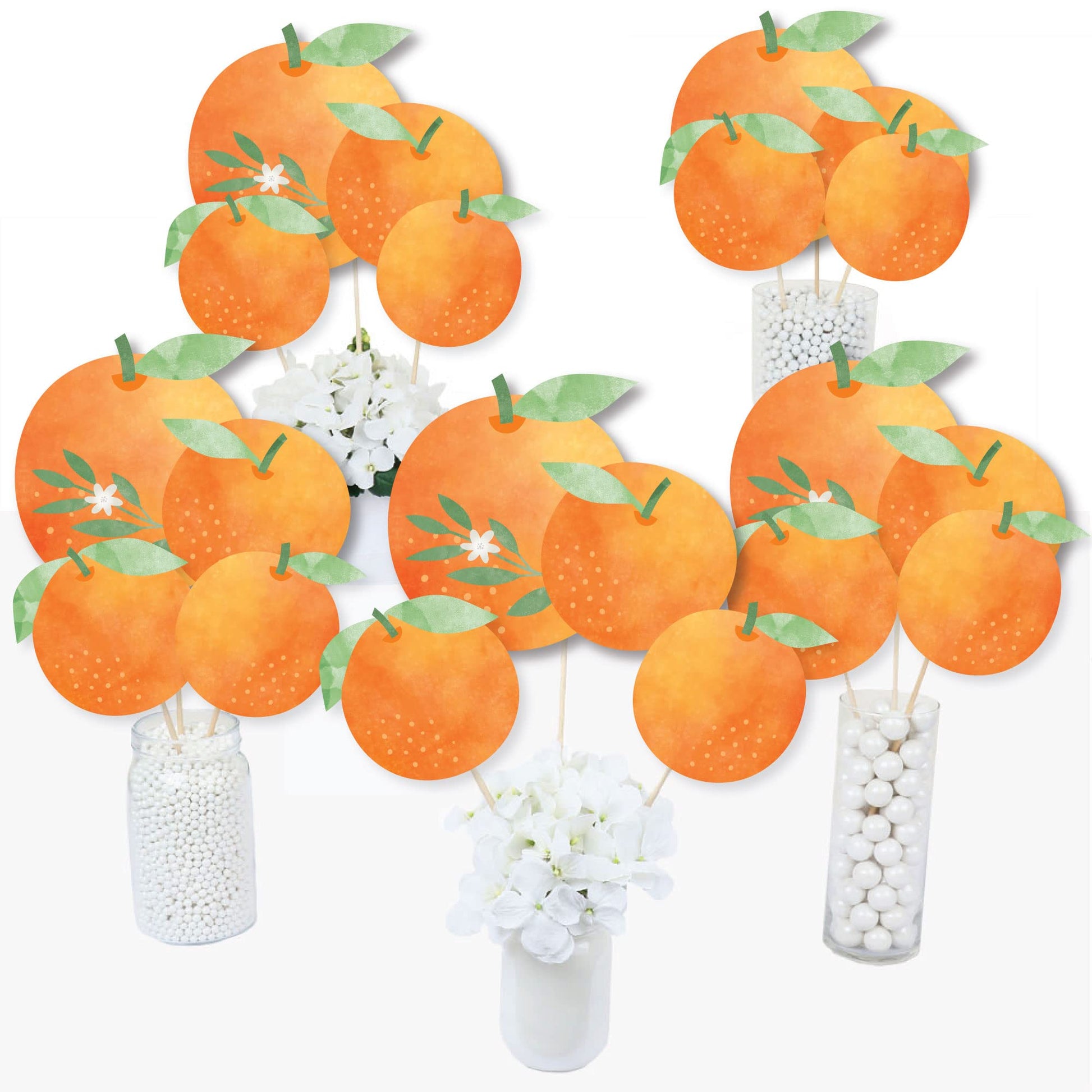 Big Dot of Happiness Little Cutie Clementine - Orange Citrus Baby Shower or Birthday Party Centerpiece Sticks - Table Toppers - Set of 15
