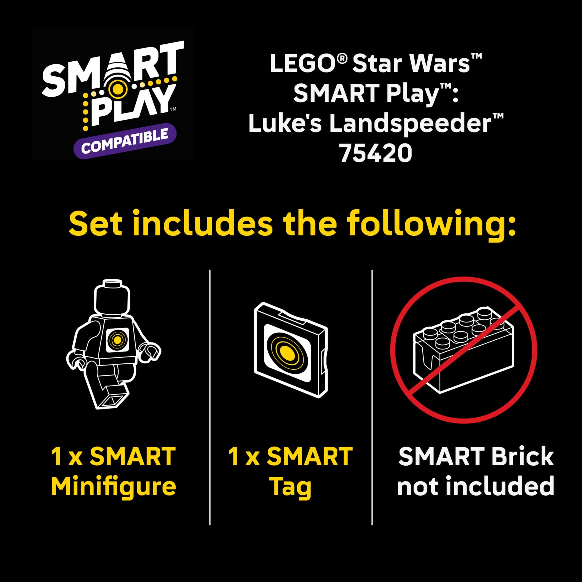 LEGO Star Wars SMART Play: Luke’s Landspeeder - Building Toy for Action Play - Compatible Set with a SMART Tag and 2 Minifigures - Gift for Boys